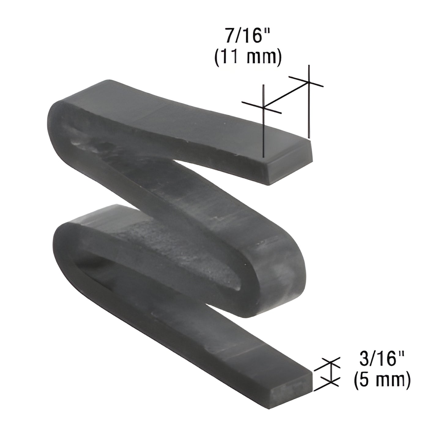 WB452 mullion clip/retainer gasket, black S-shaped rubber strip, 11mm x 5mm cross-section.