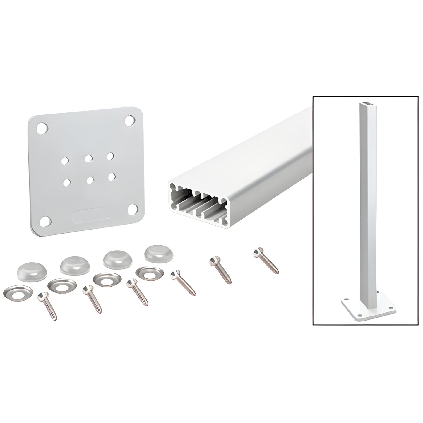 HPT36KS aluminum 36" surface-mount railing post kit with base plate, screws, washers, gasket and color-match bolt covers, sil