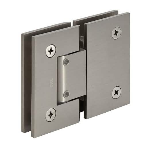 Brushed Nickel Geneva 380 Glass-to-Glass Hinge, 180° Adjustable for Sleek Shower Doors