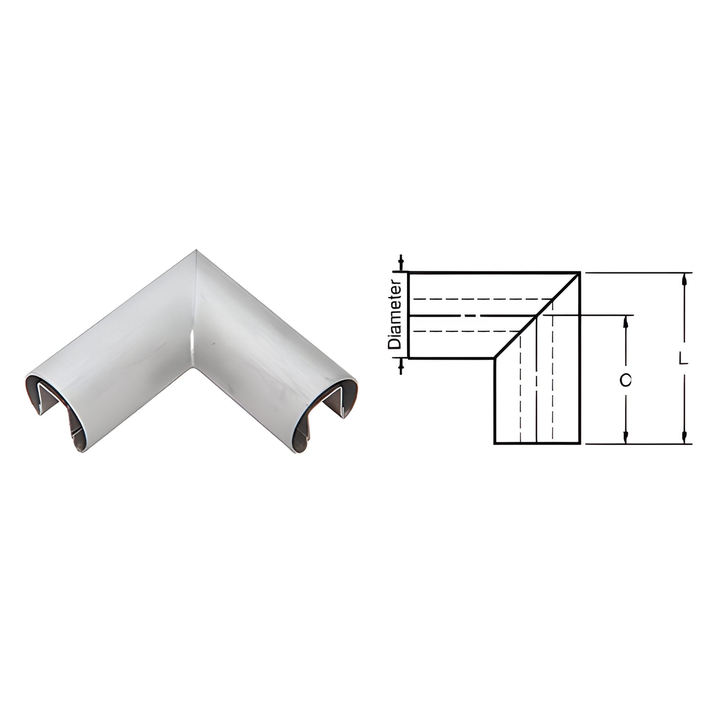 GR15HBS stainless 90 cap rail corner, 1-1/2 in dia, slip-fit for 1/2" or 5/8" glass.