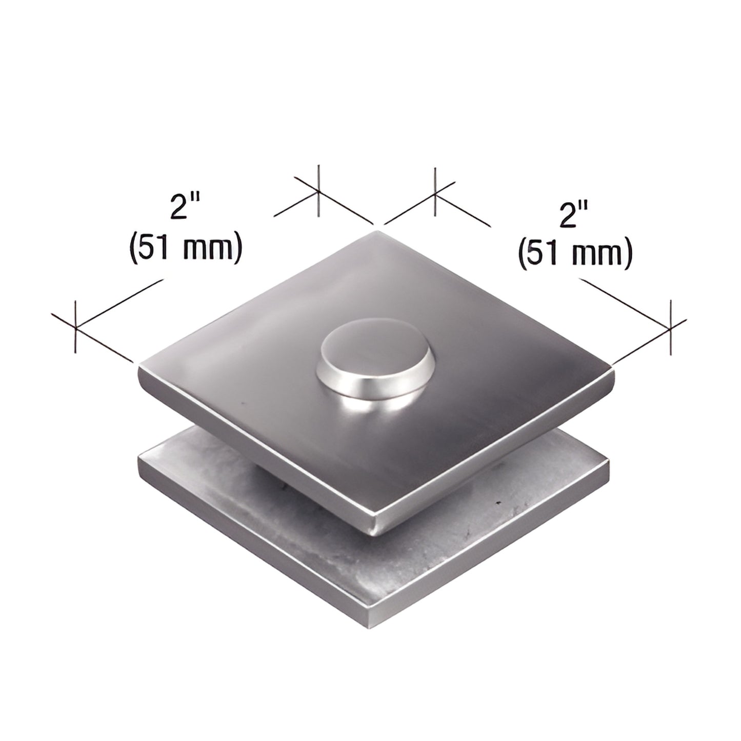 MFC11 2" square brushed stainless 180 mall-front clamp for 3/8-1/2" (10-12 mm) tempered glass