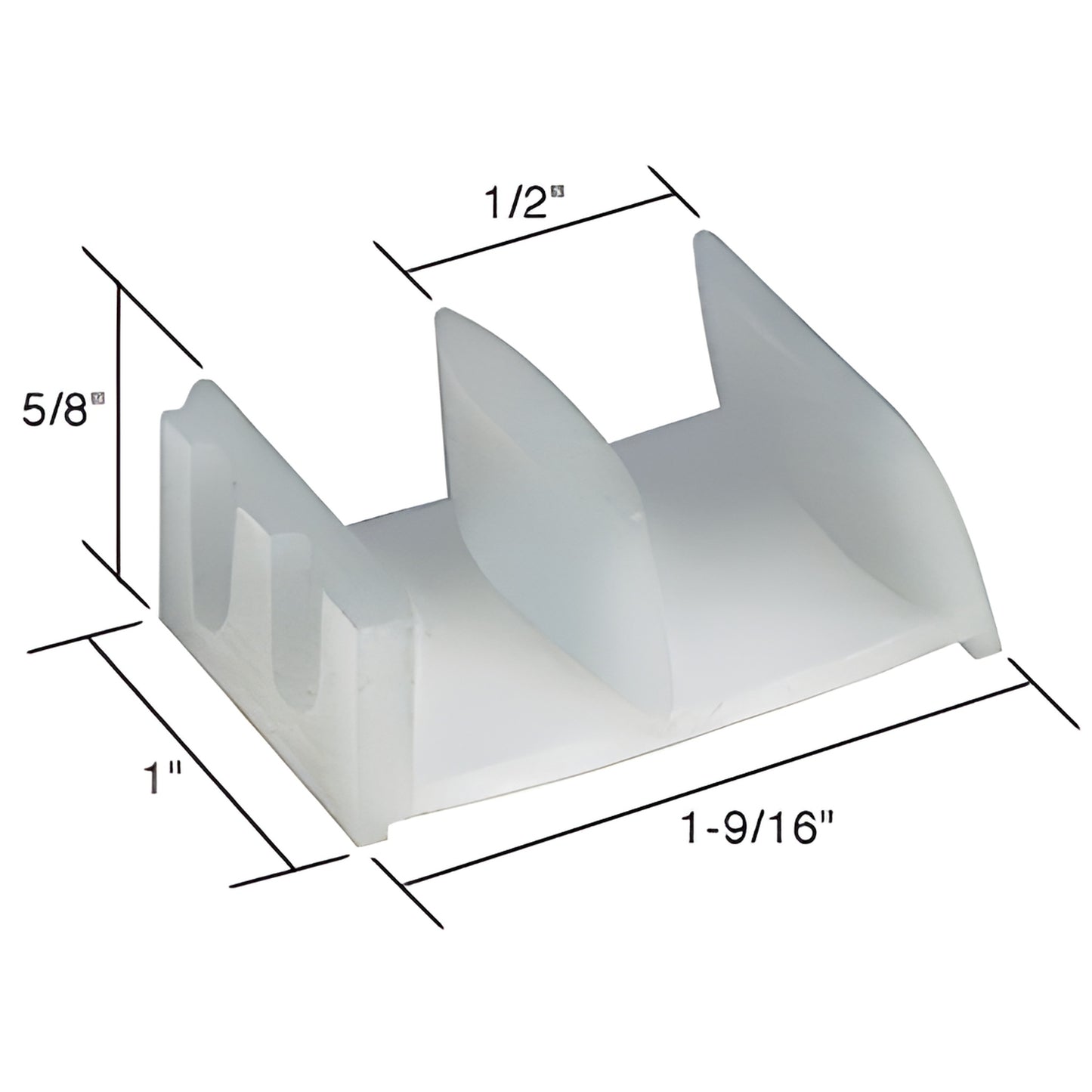White nylon tub enclosure sliding door bottom guide SKU M6058 - 1-9/16 1 5/8 replacement part, 2-pack.