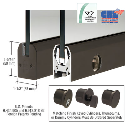 CRL Black Bronze Anodized 3/8" Glass Low Profile Tapered Door Rail With Lock - 35-3/4" Length