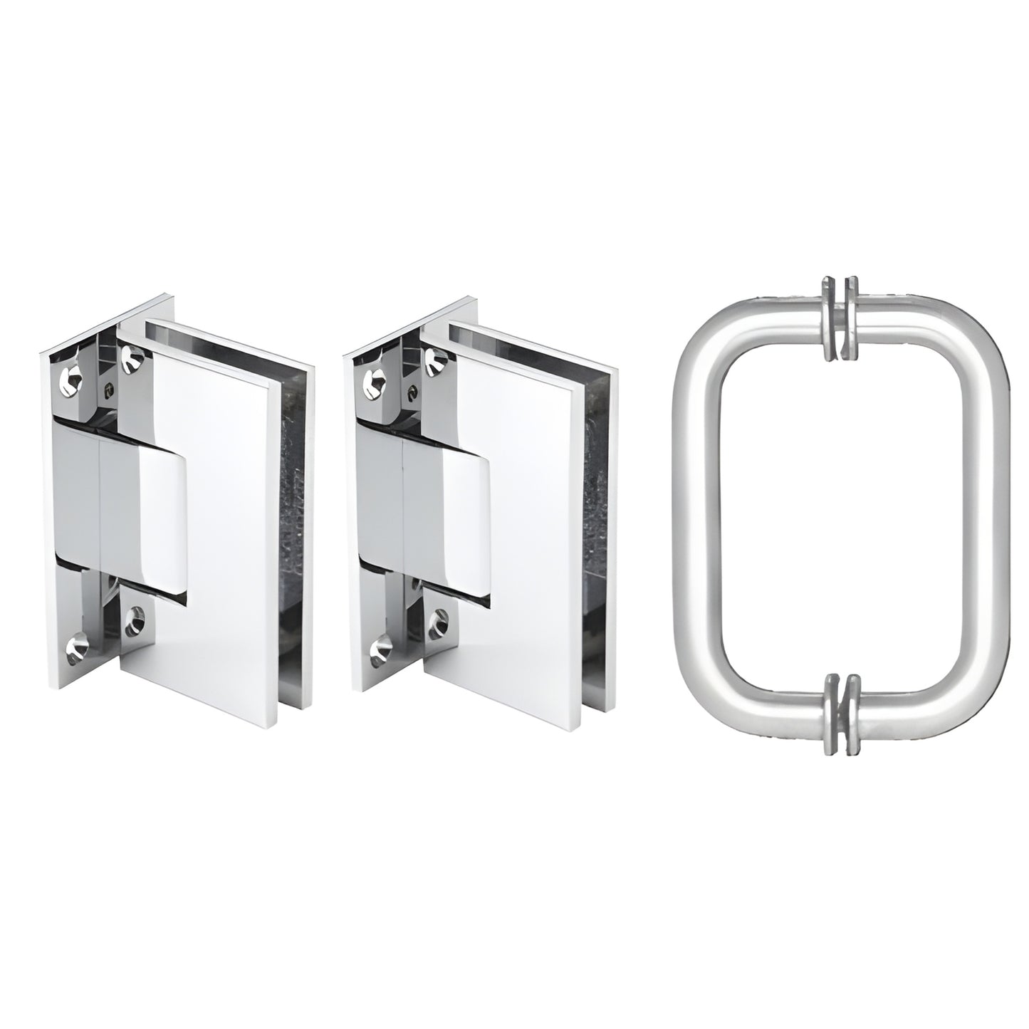 V1ES3CH polished chrome Vienna wall-mount shower hinges (pair) with tubular back-to-back pull handles for 8-12 mm glass.