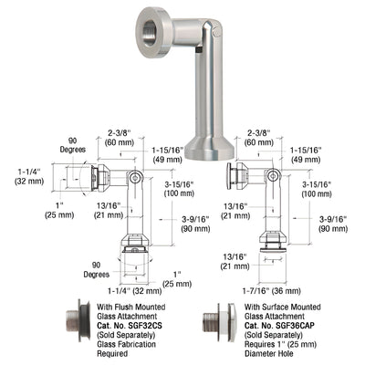 CRL 316 Brushed Stainless Single-Pivot Glass-to-Glass Shower Hinge
