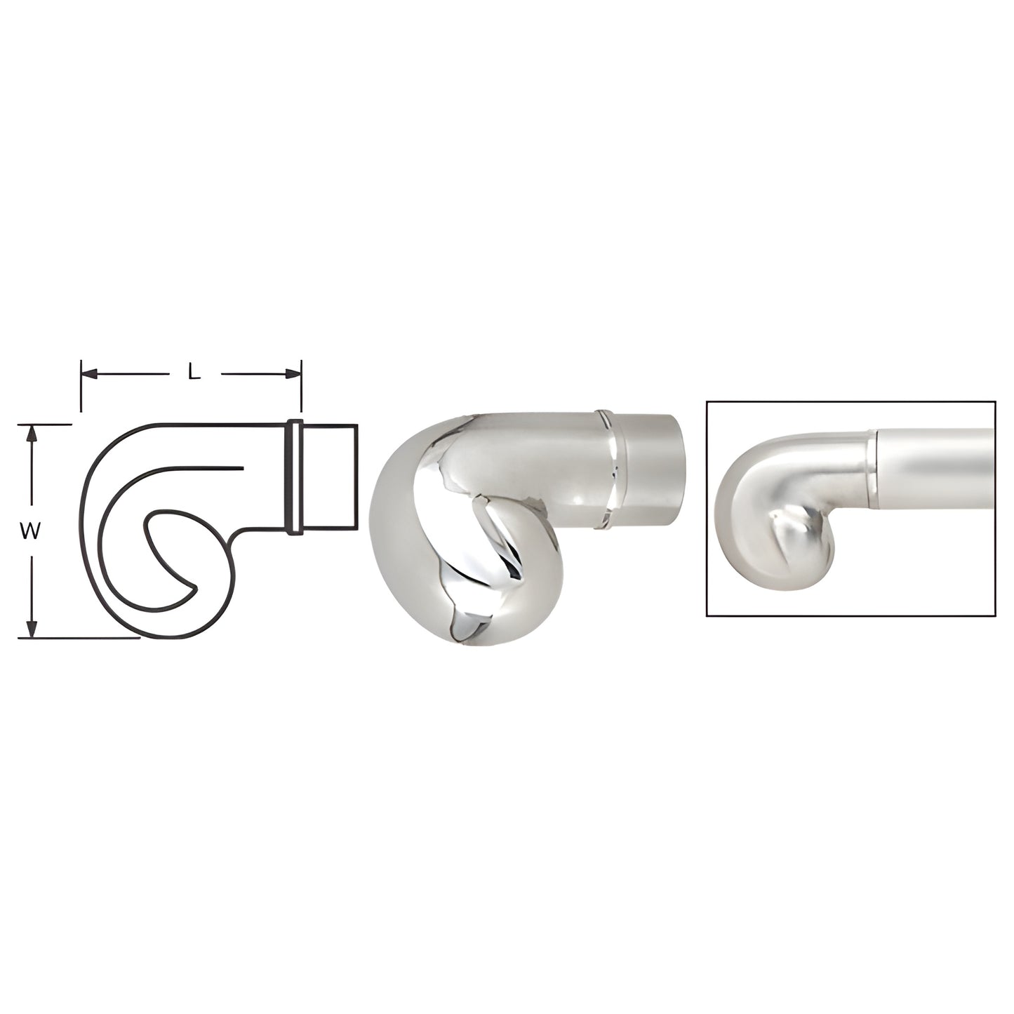 HR15EPS polished stainless steel end-scroll handrail fitting that slips into tubular rail.
