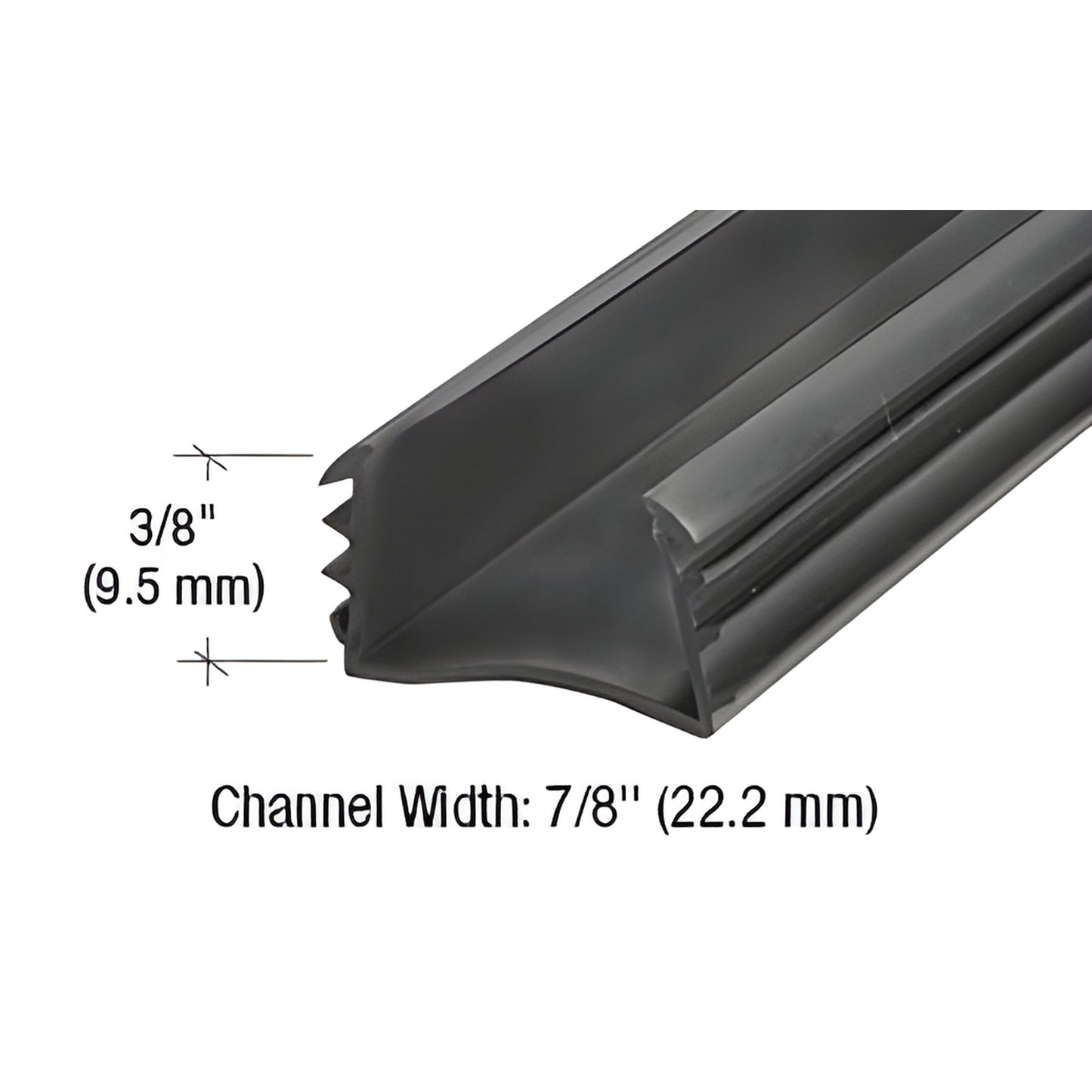 Black CRL insulating glass glazing vinyl gasket (SKU PDV3867), extruded vinyl, channel width 7/8" height 3/8" for IGUs.