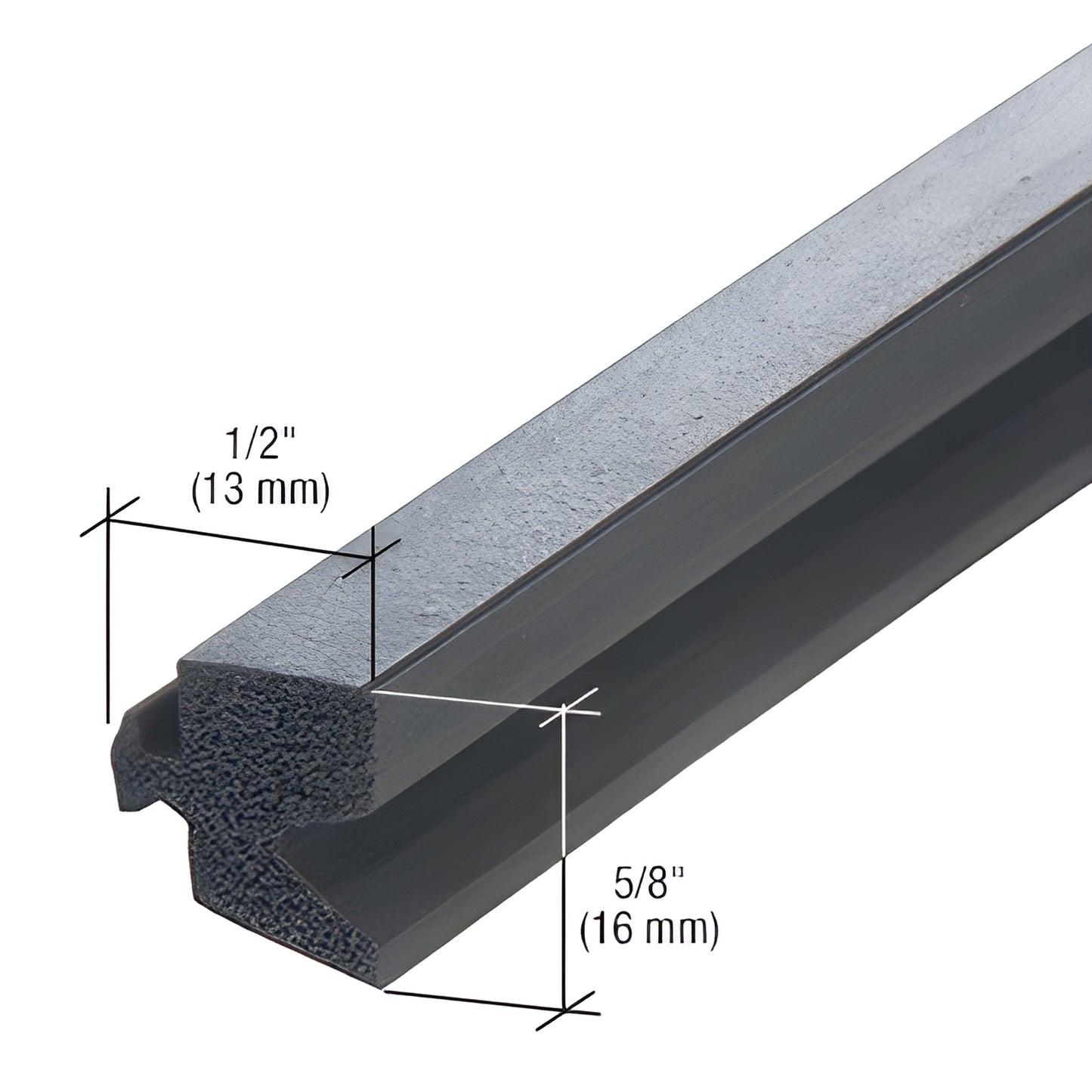 Black EPDM sponge glazing gasket NP420, profile close-up, fits 1/4-2" infill, approx. 1/2" by 5/8" cross-section.