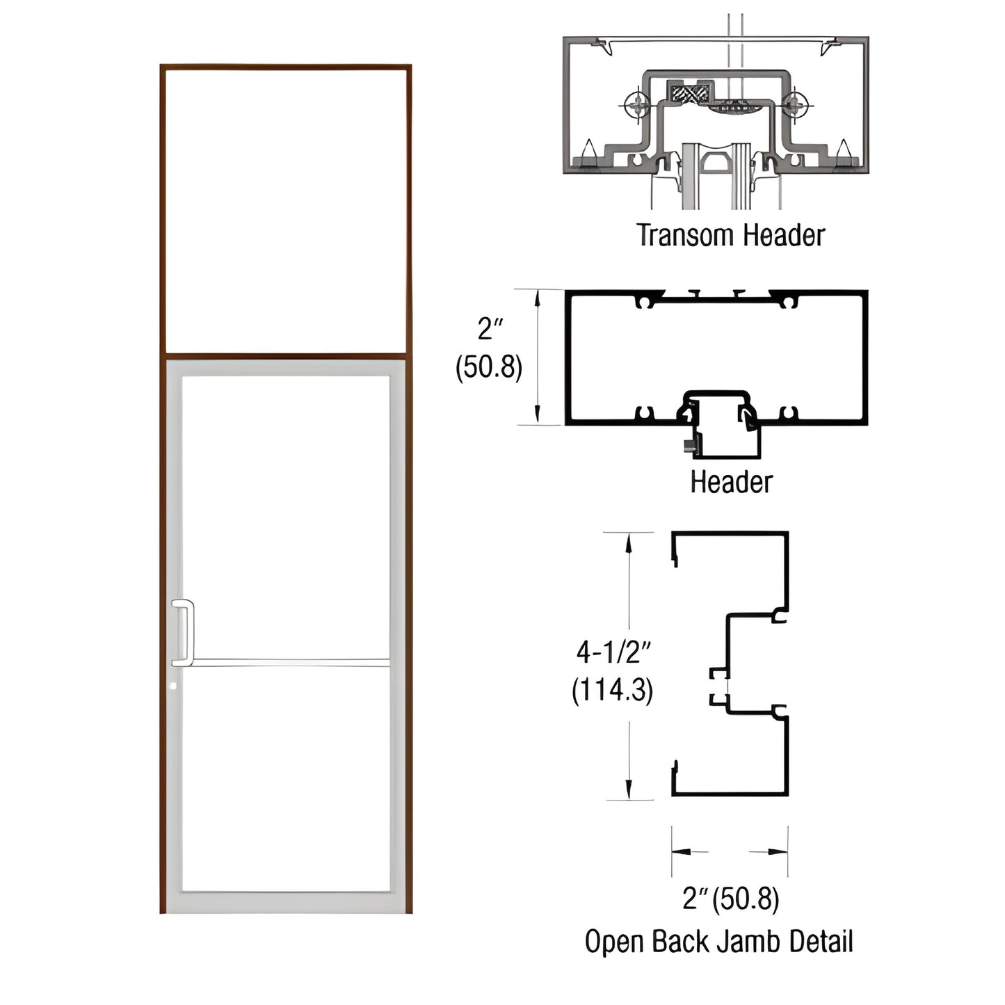 Custom aluminum 36x84 door frame with transom, open-back jambs, threshold, Black Bronze Anodized (SKU 1B91522)