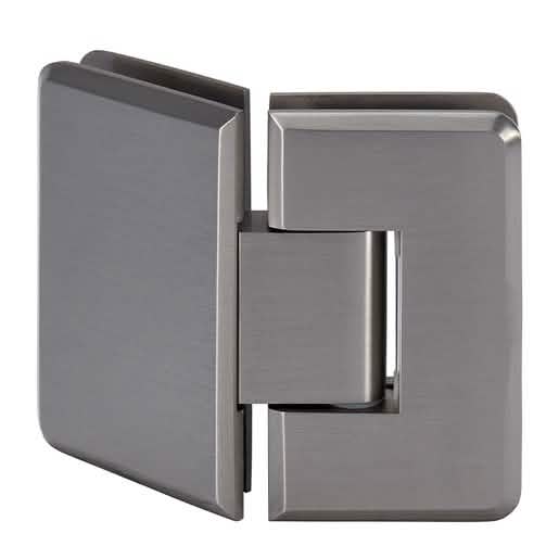 CRL Brushed Nickel Cologne 045 Series 135º Glass-to-Glass Hinge for sleek modern design.