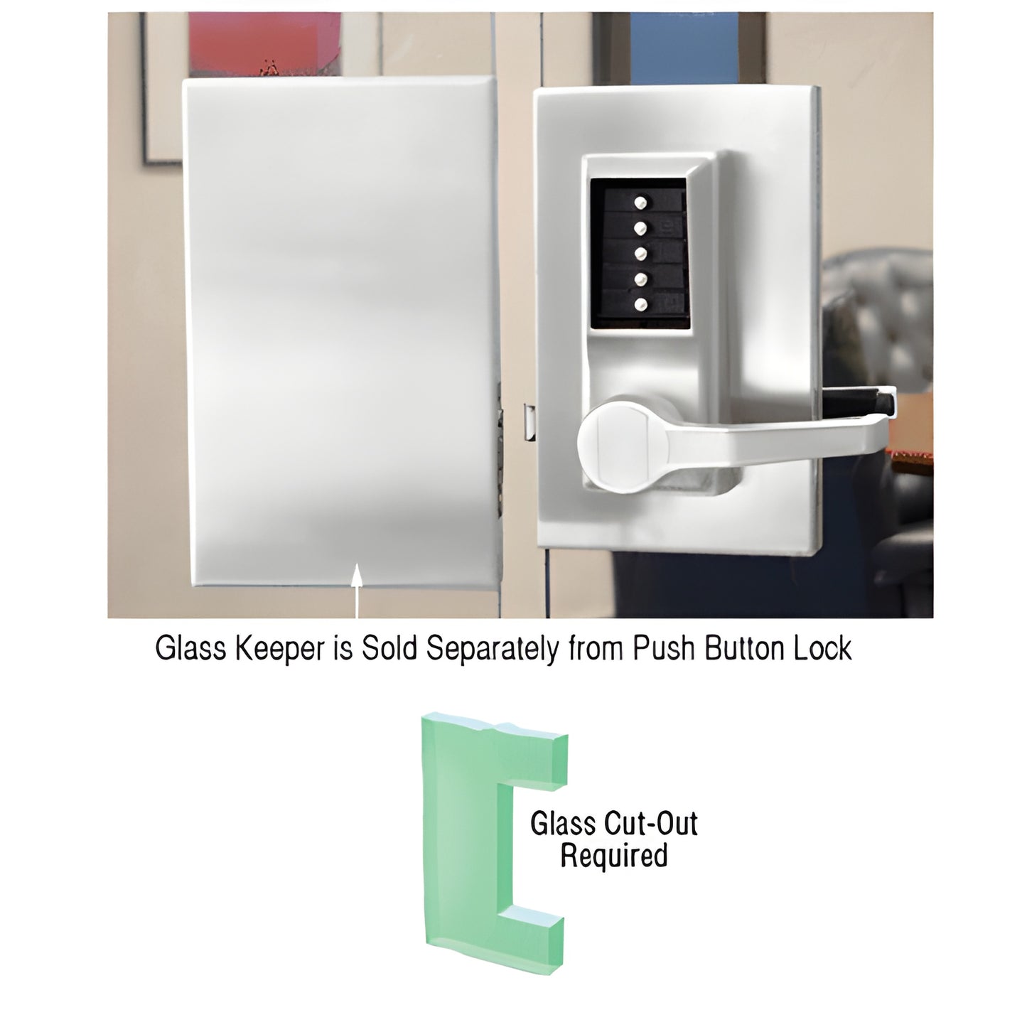 Satin anodized DLK610RCSC 6x10 mechanical push-button glass door center lock with 5-button vertical keypad and interior lever