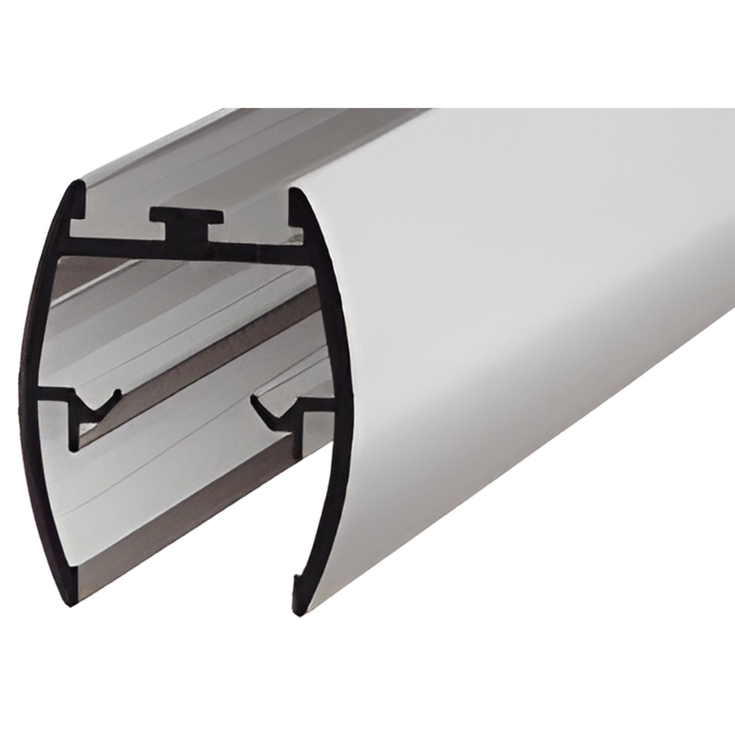 DK61BN brushed nickel aluminum top header extrusion for frameless shower doors, 72 in, cross section view