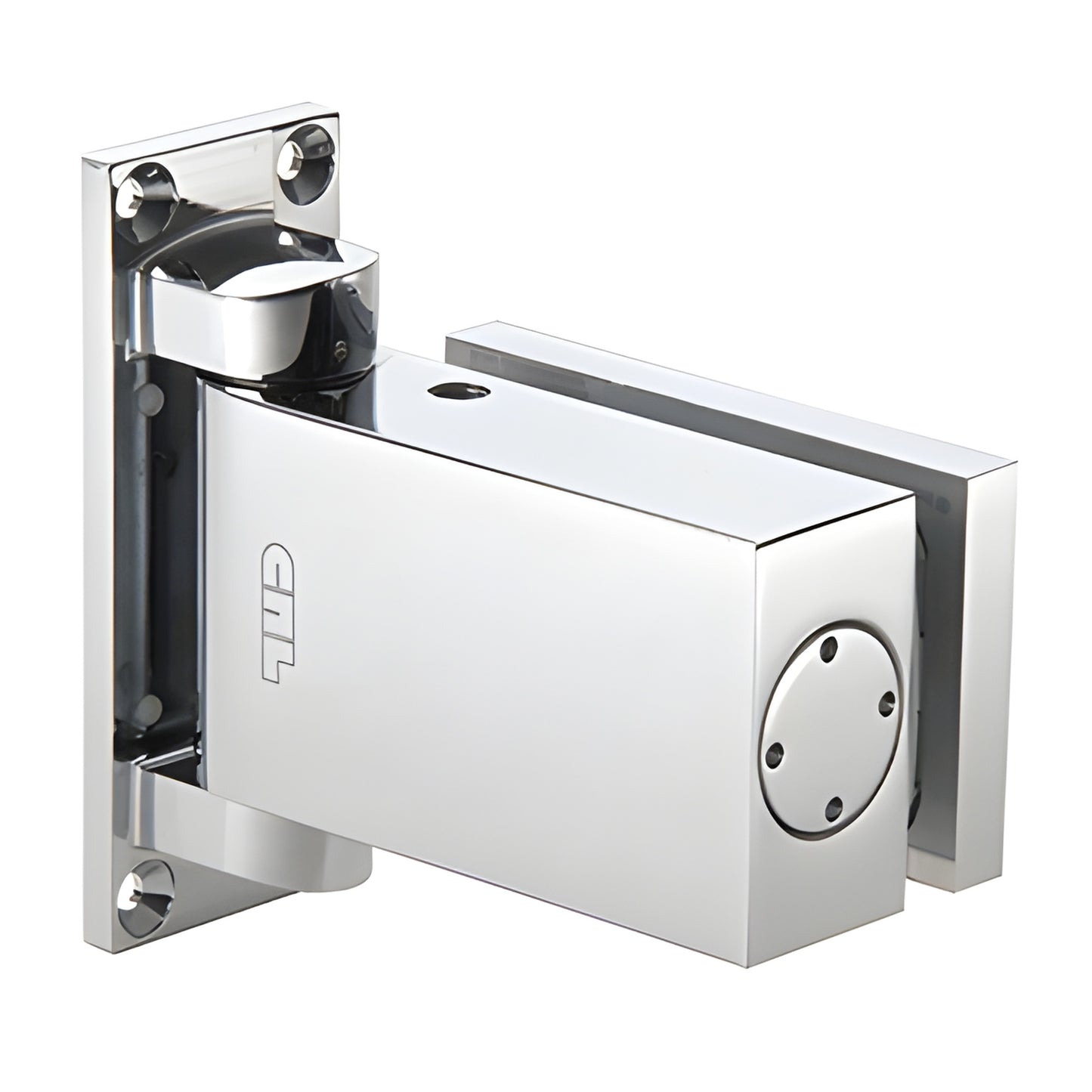 H8060CH polished chrome one-way wall-mount oil-dynamic hinge for frameless glass doors, 90 swing