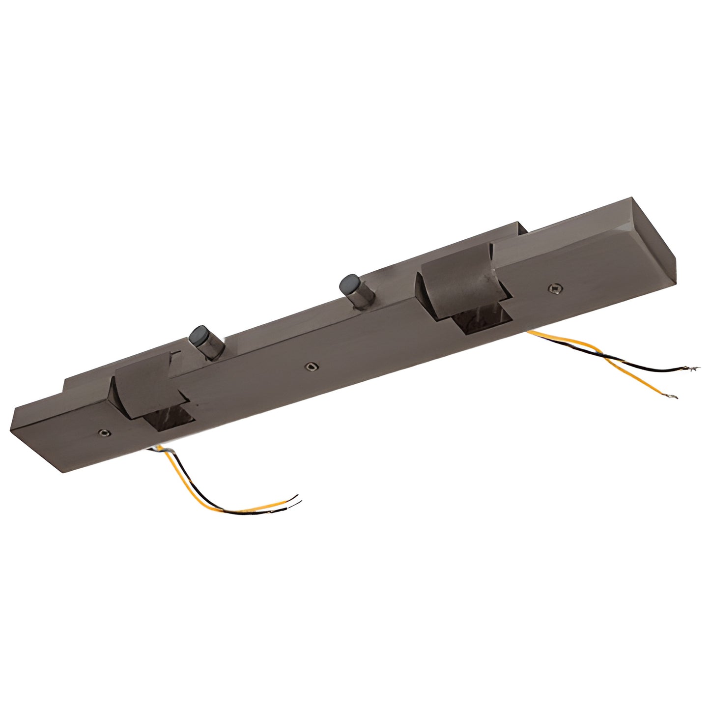 ESK20RBFS oil-rubbed bronze electric strike keeper for tempered glass doors, aluminum body with exposed wires.
