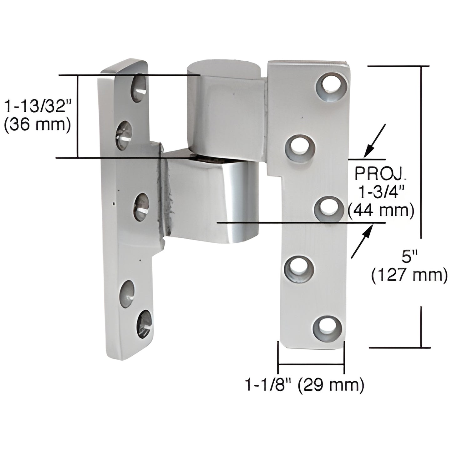 Aluminum left-hand offset intermediate pivot for 1-3/4" storefront doors, 5" tall, adjustable pin - SKU 41J190L628