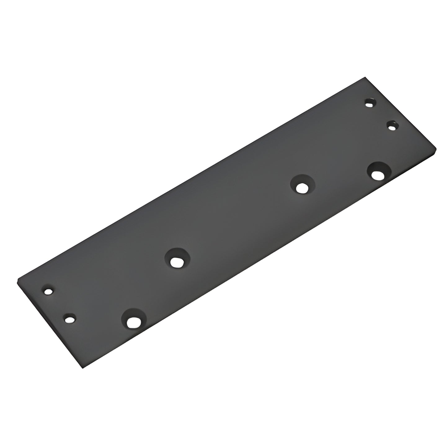 Black narrow drop plate DC54NDPBLK for surface-mounted door closers, 9-3/4 x 2-5/16, with mounting holes