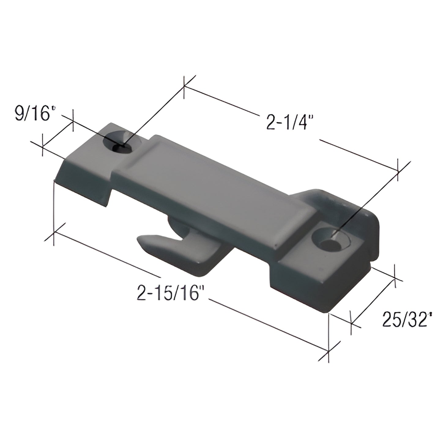 Black diecast CRL sliding window sash lock SKU F2512, 2-15/16" long, 9/16" high, fits Guaranteed Products windows