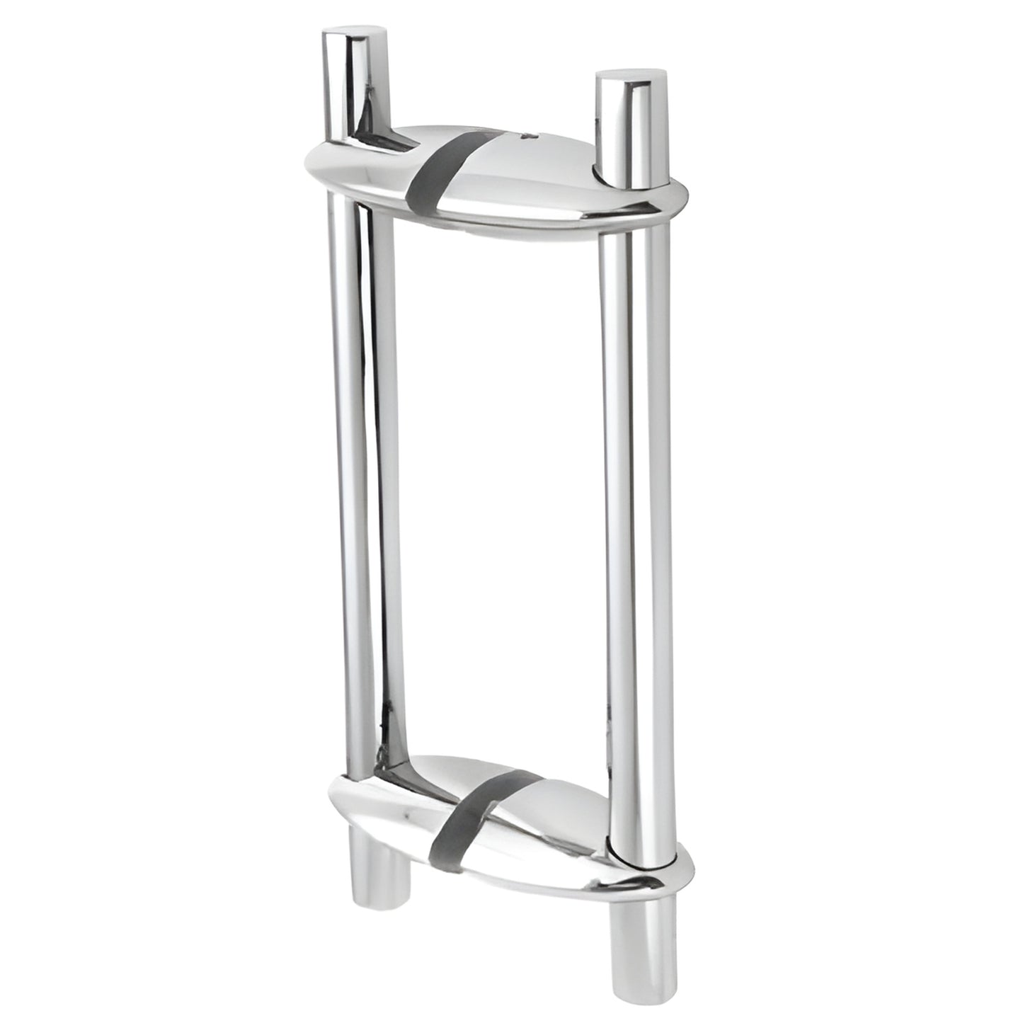 VPS222BS brushed stainless steel adjustable back-to-back glass door pull, double vertical bars, modern tubular design