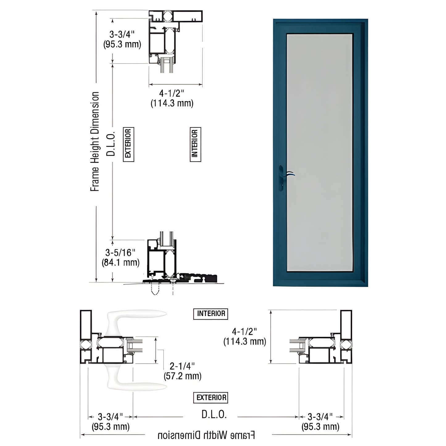 CRL Series 925 thermally broken single patio door, Custom Kynar blue frame, accepts 1" IG, five-point lock. SKU PL91571L0