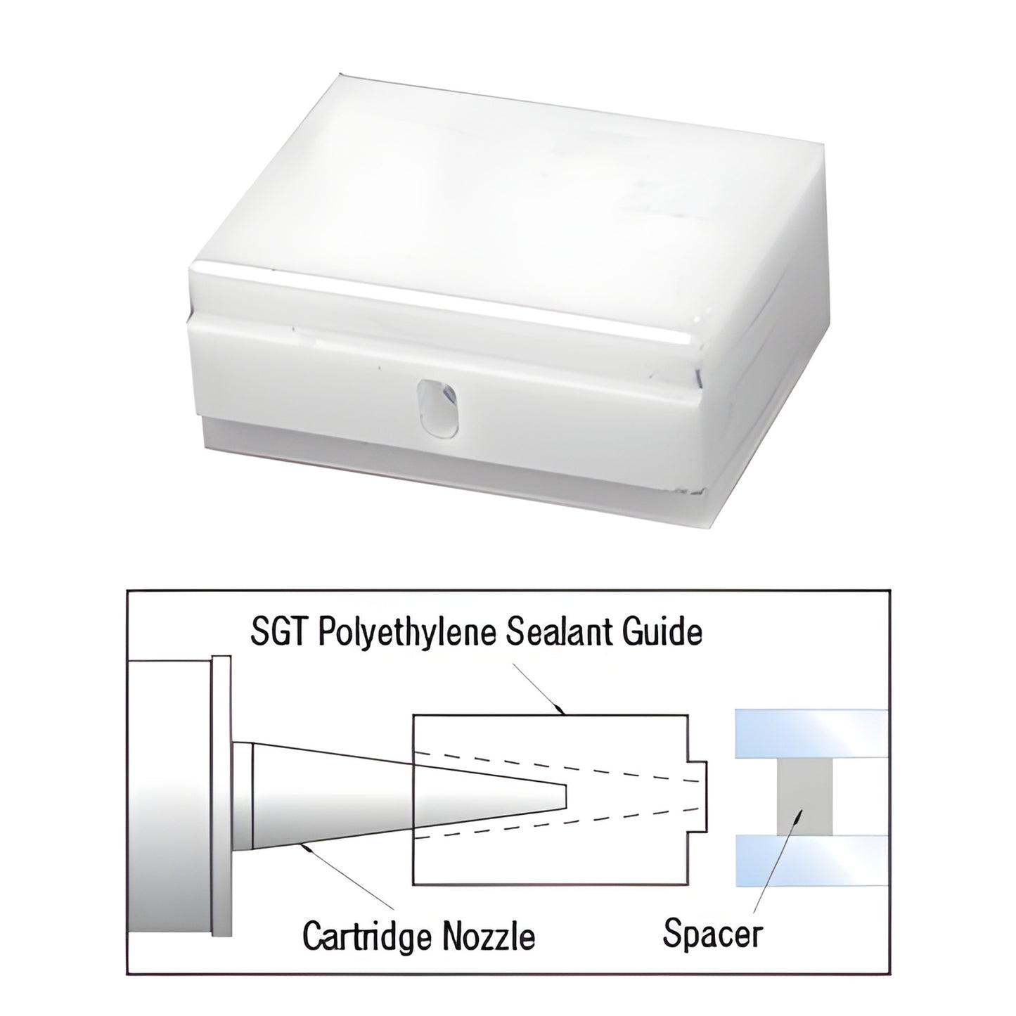 White polyethylene push-on sealant guide SGT38 (3/8") for insulating glass cartridge nozzles