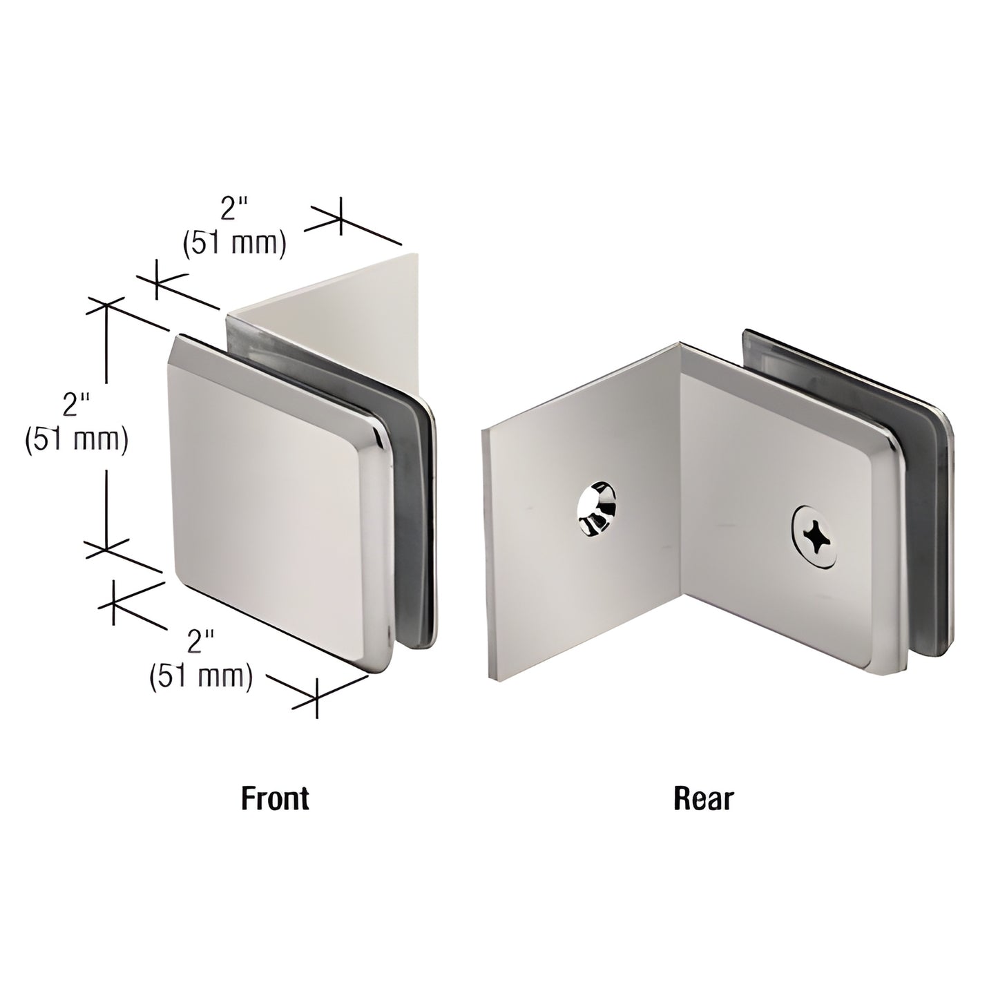 CRL BGC039BN brushed nickel large leg beveled glass clamp, 90 wall/ceiling mount for 3/8-1/2" glass.