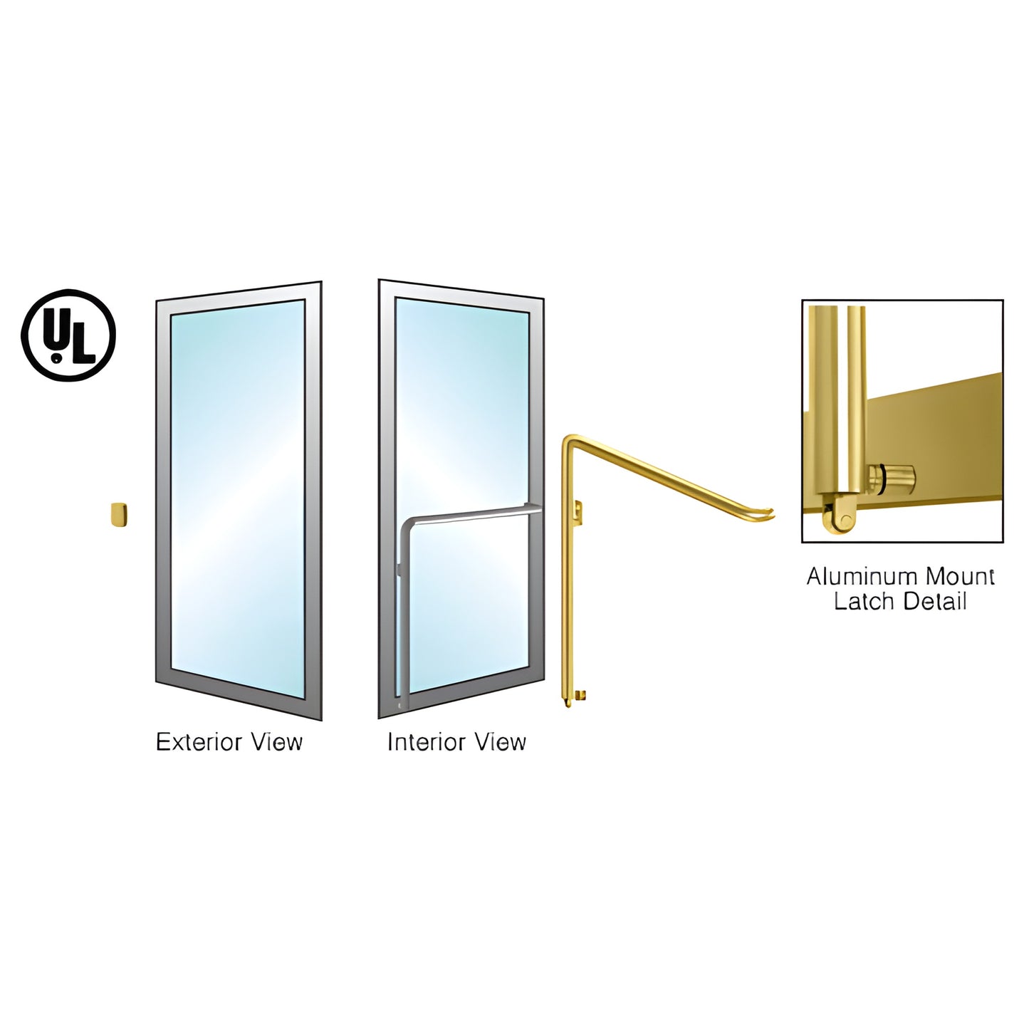 PA110Z4APSB satin brass panic handle for 1-3/4 to 2-1/2 in doors, left-hand reverse, bottom latch, aluminum/wood mount