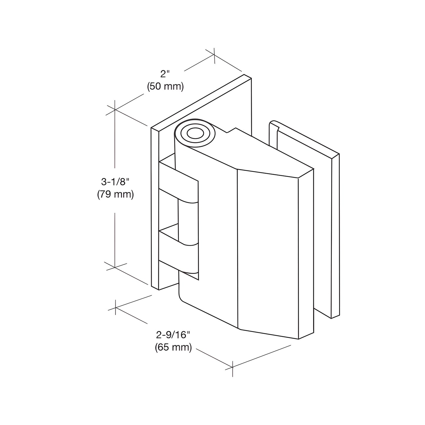 REG037BN brushed nickel adjustable wall-mount shower hinge, solid brass, offset back plate, fits 8-10mm glass