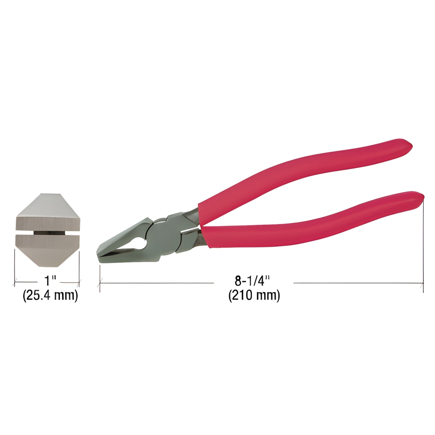 CRL flare jaw glass pliers (SKU 3410) - 8-1/4" steel tool with 1" wide flaring jaw and red handles