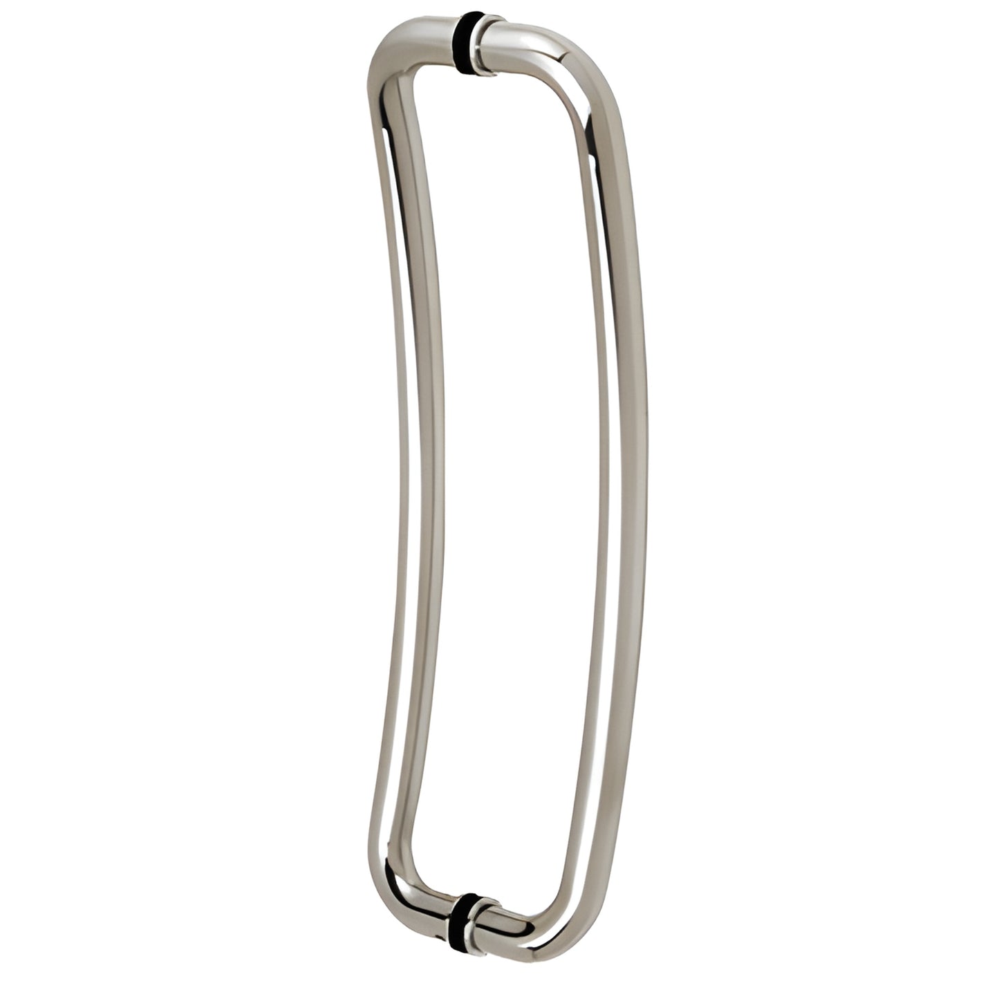 CY18X18PS 18 in polished stainless curved round-tube back-to-back glass door pull, 1 in diameter, fits 3/8-3/4 in glass