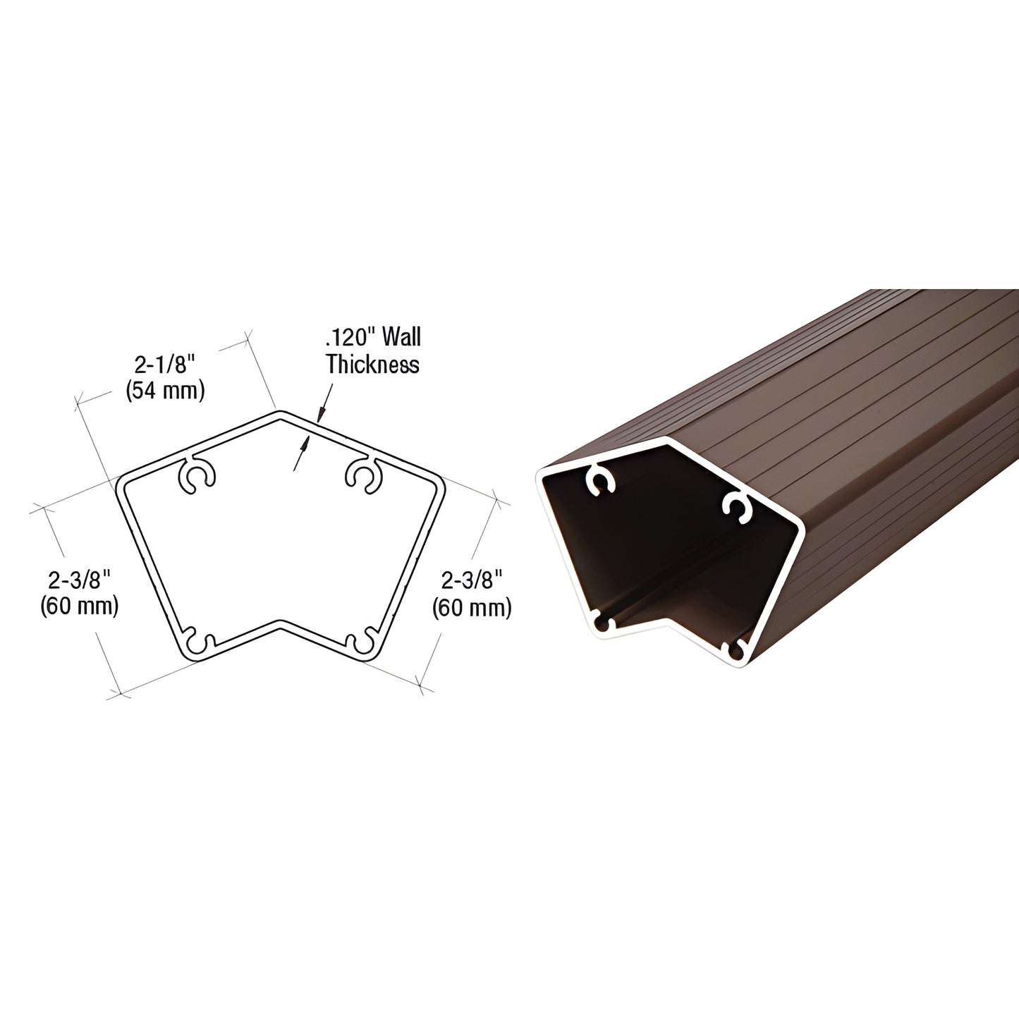 135 aluminum post, matte bronze, 37" length, pentagonal cross-section with internal mounting channels - SKU 1P536BRZ
