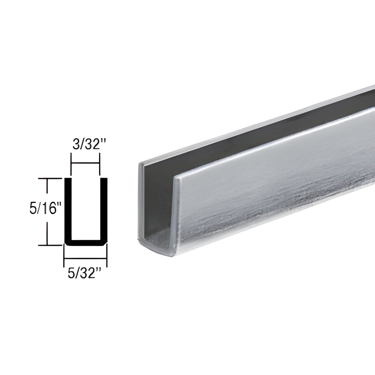 Aluminum U-channel storm window edge wrap, mill finish, 5/16" H x 3/32" opening, SKU 35050