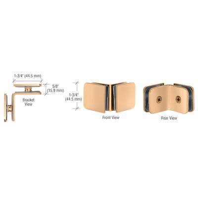 CRL Satin Brass 90° Glass-to-Glass Clamp for Shower Panels