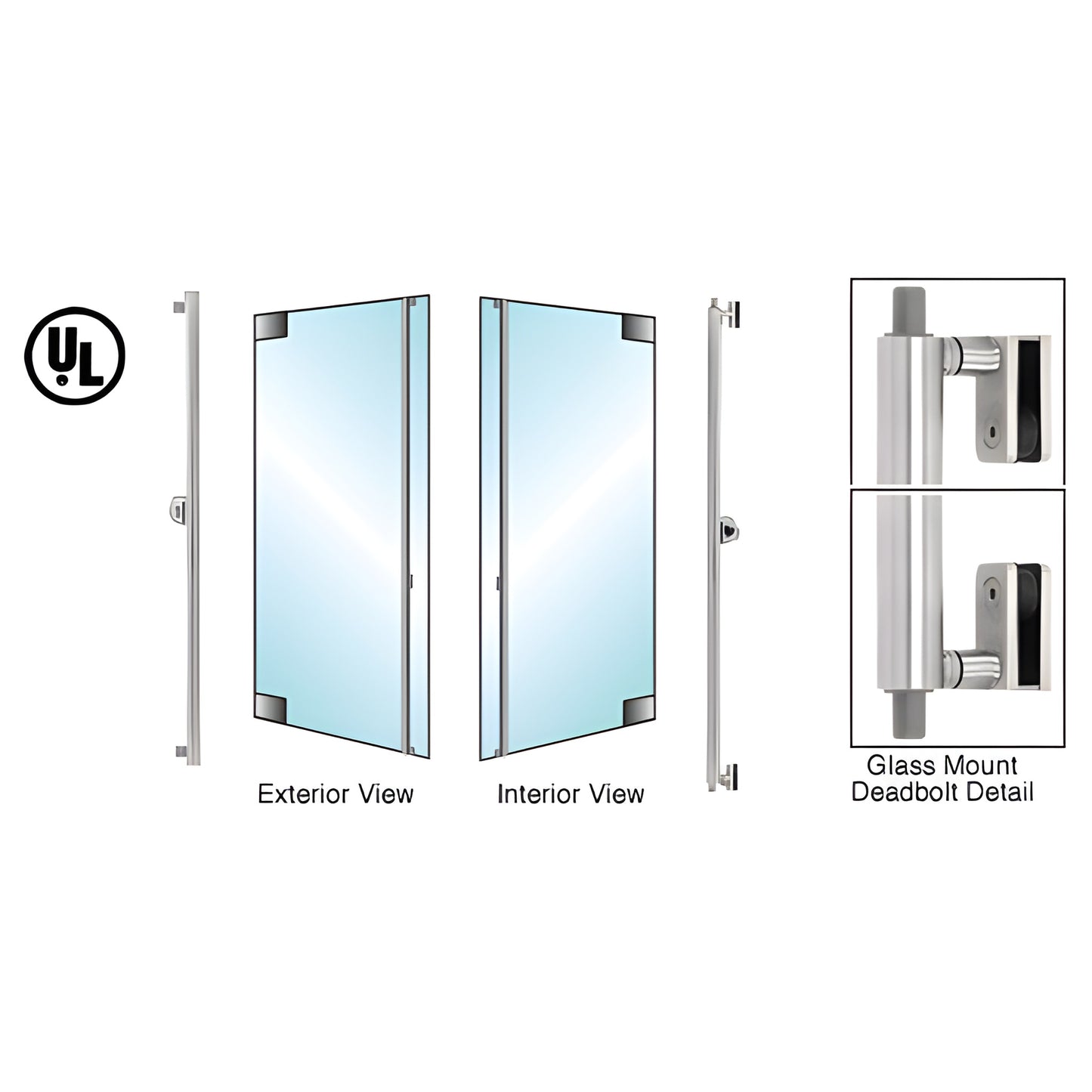 Brushed stainless steel all-glass door mount handle with concealed deadbolt for 1/2" glass - SKU DB132F4G1BS