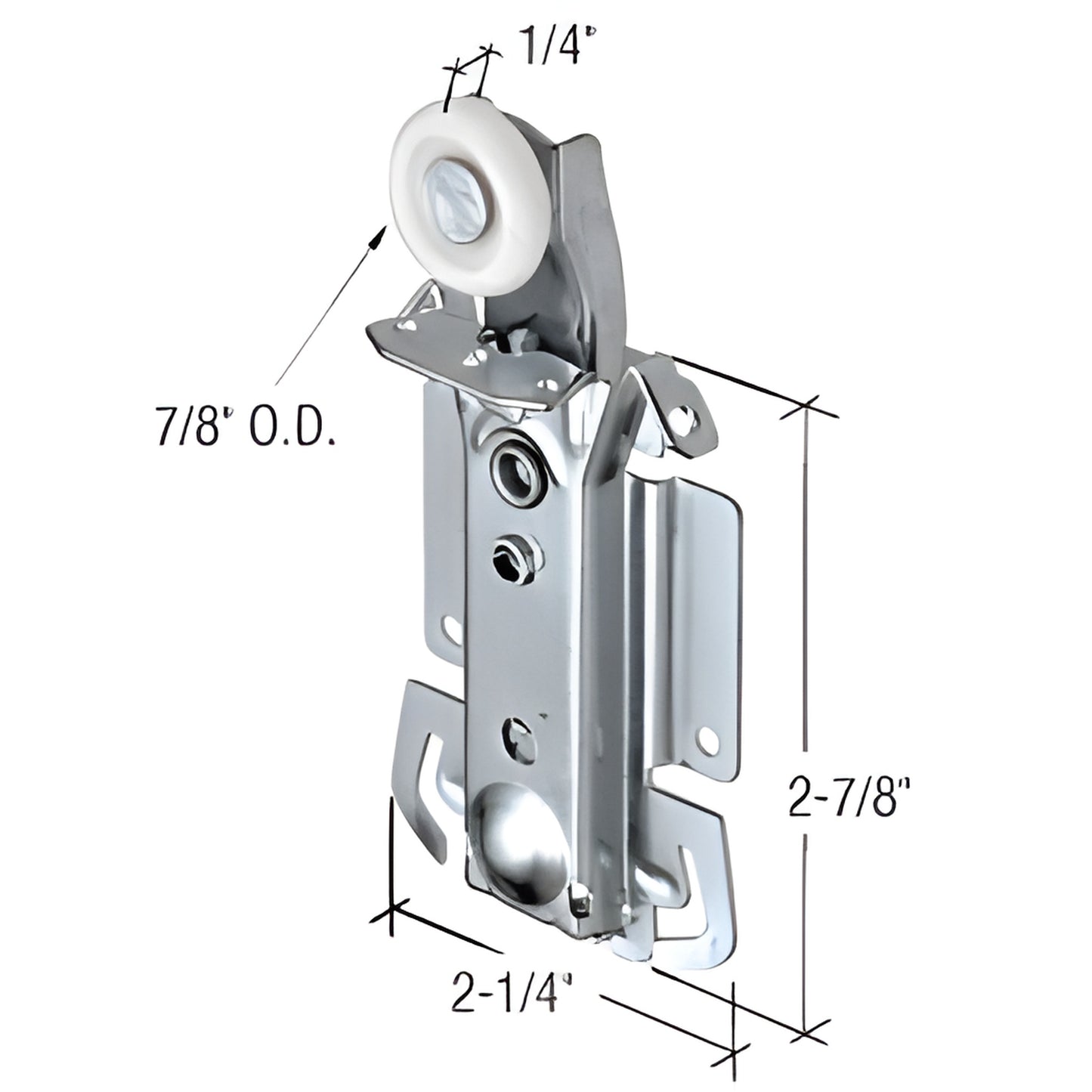CRL N7237 wardrobe door roller - adjustable stamped-steel bracket with white nylon round wheel, 2-7/8" high, pack of 2