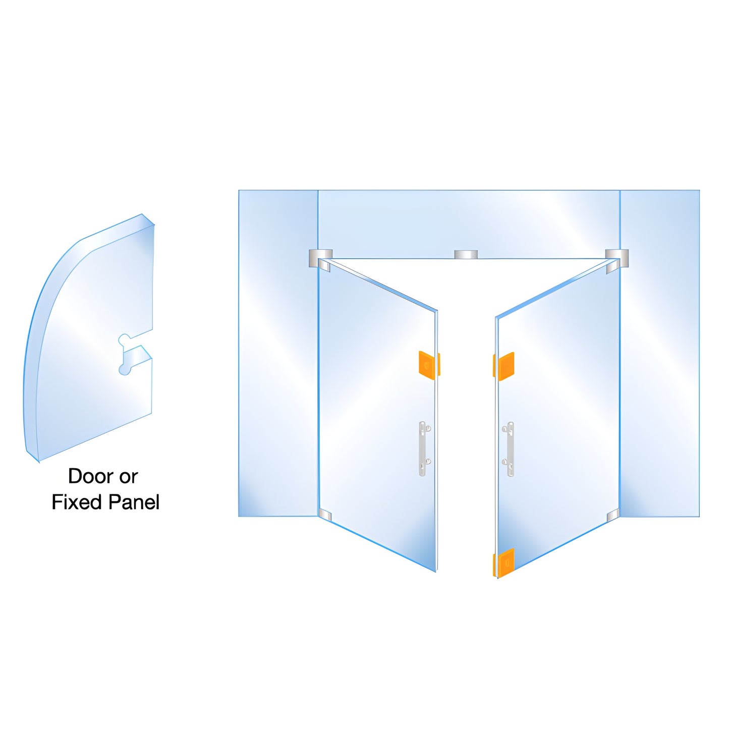EUR682BS brushed stainless steel patch keeper for glass-to-glass doors, fits 3/8" & 1/2" (10/12 mm) tempered glass.