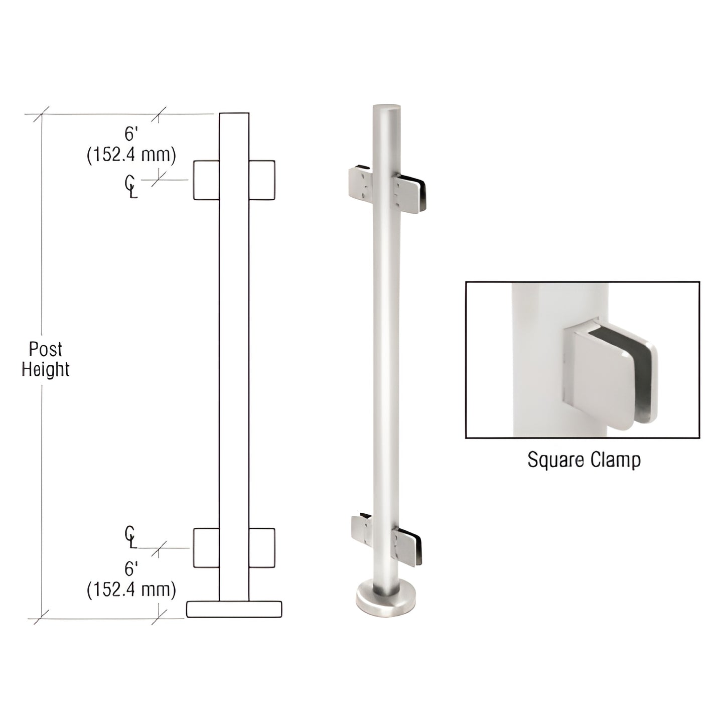 PS42CPS polished stainless steel 42in round post kit with Z-series square glass clamps for 1/2in tempered glass