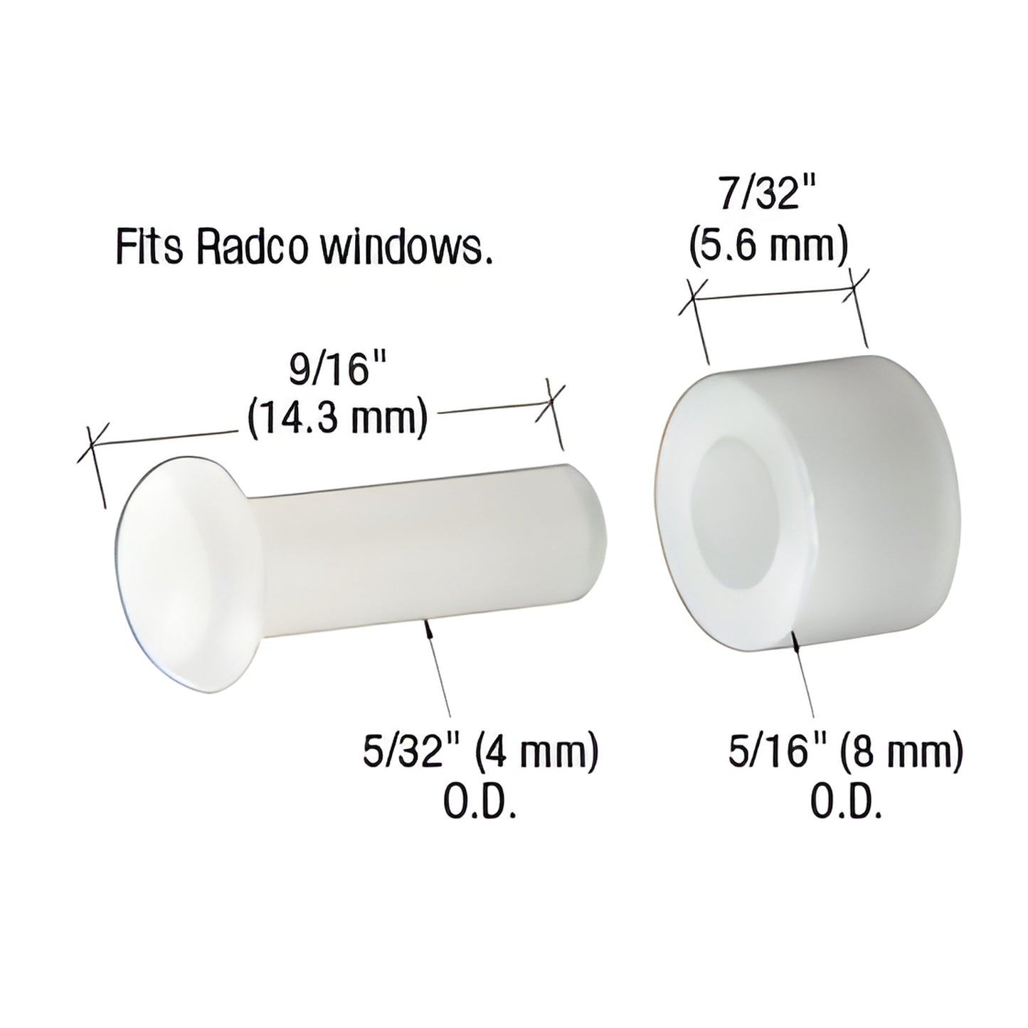 Radco replacement nylon window roller & axle pack SKU G3031 - 5/16" OD flat roller, 7/32" width, 9/16" pin.