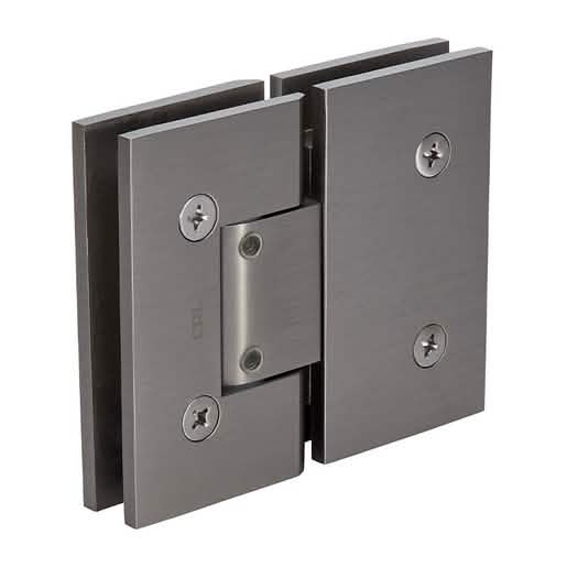 CRL Brushed Nickel Vienna 380 Series Adjustable Glass-to-Glass Hinge - 180° View