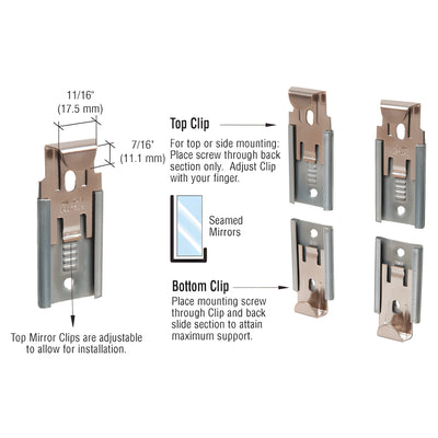 CRL Adjustable Nickel-Plated Mirror Clips for 1/4 in Seamed Mirror