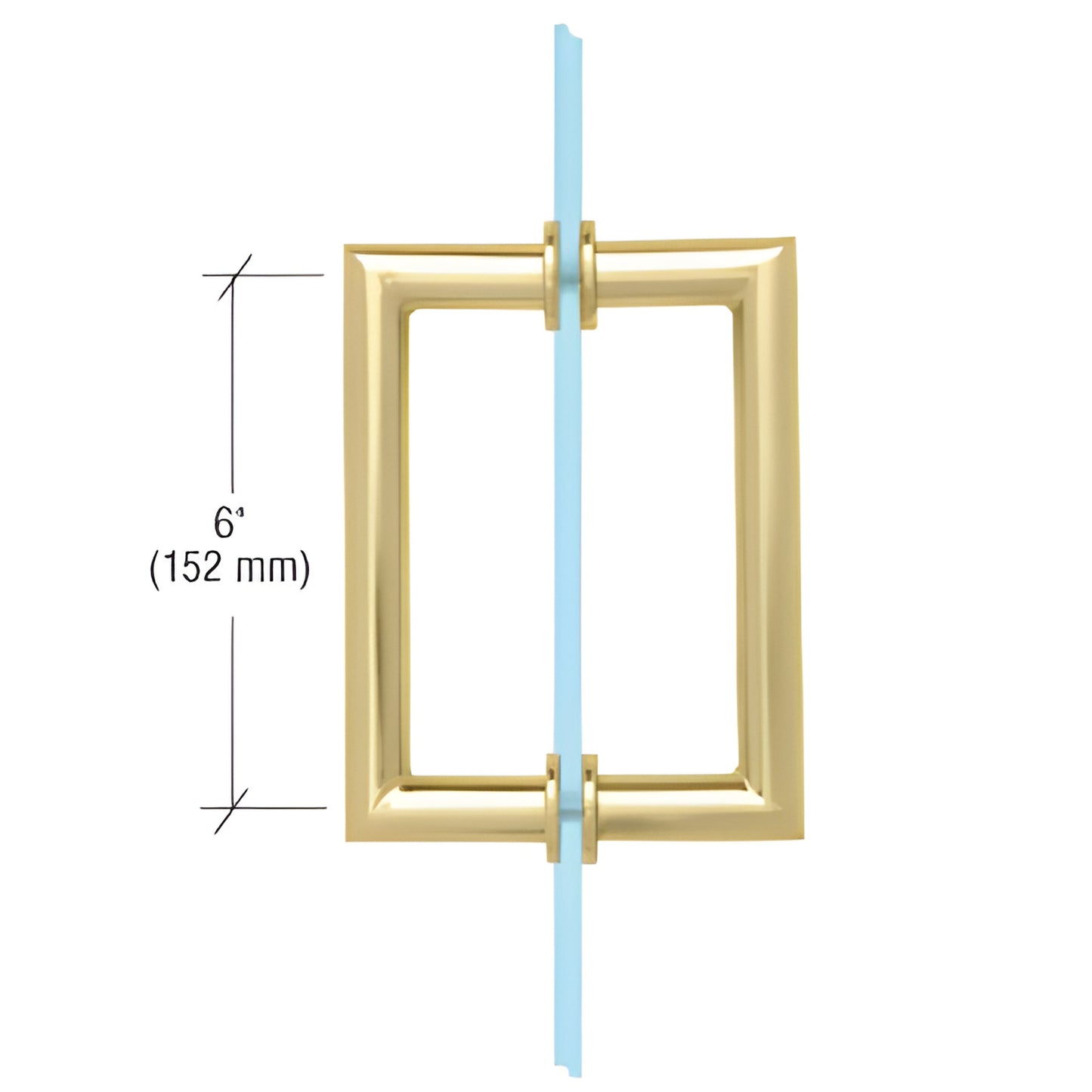 Unlacquered brass mitered-square back-to-back glass pull handle, 6" center (SKU MT6X6ULBR) for shower/wardrobe doors