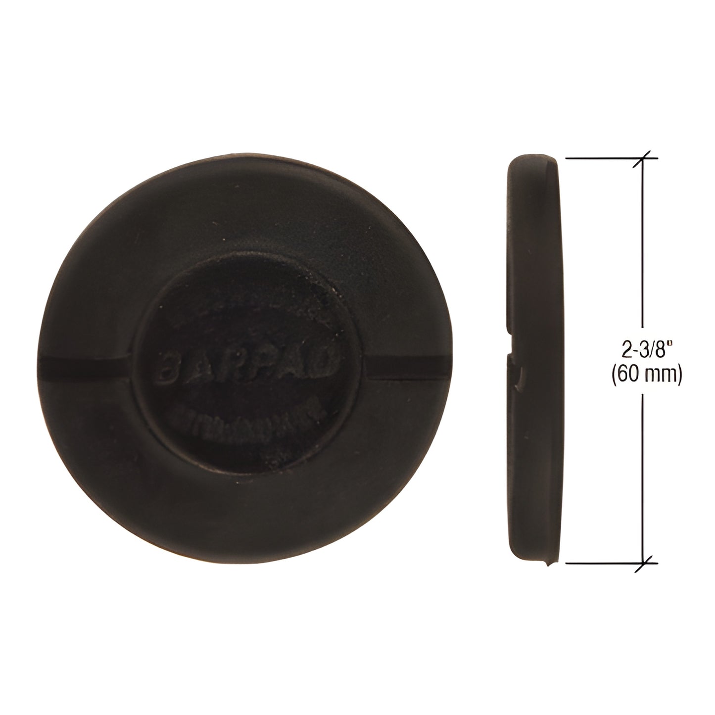 BP1 neoprene self-adhesive round barpad, 2-3/8" (60 mm) dia, 1/4" (6 mm) thick, black.