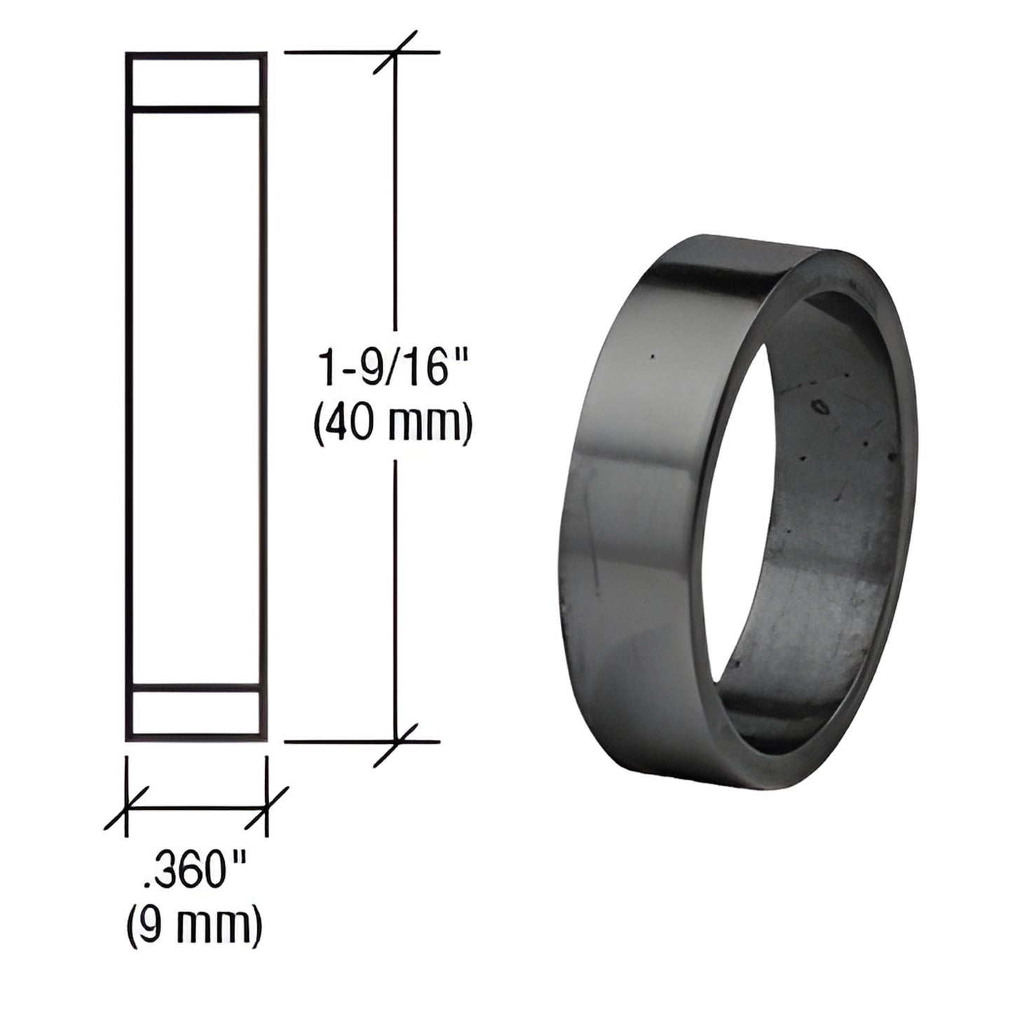 Matte black CRL mortise cylinder ring SKU DRA360MBL, 1-9/16 in (40 mm) diameter, 0.36 in (9 mm) thick