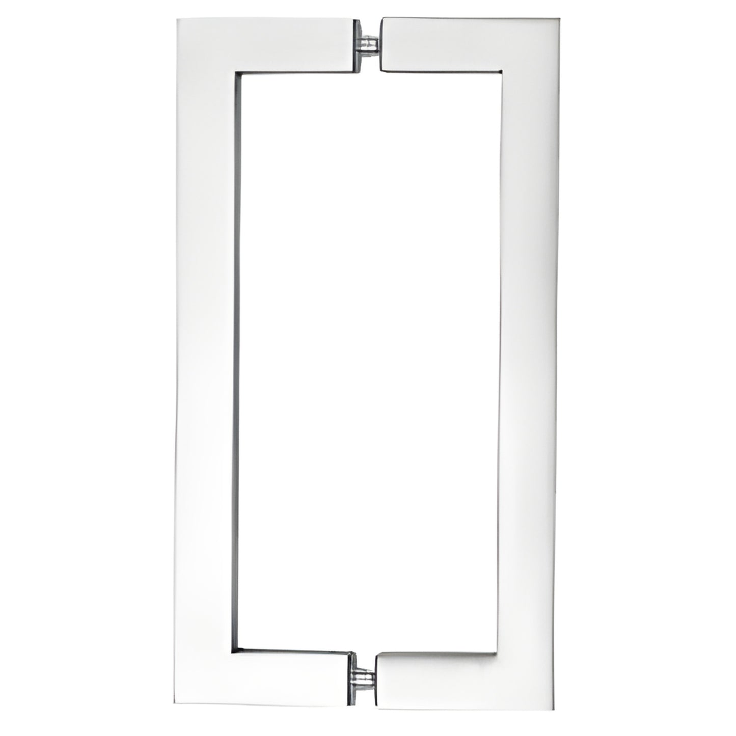 SQ10X10PS polished stainless 1in square tube back-to-back glass door pull, 10in c-c, fits 3/8-3/4in glass