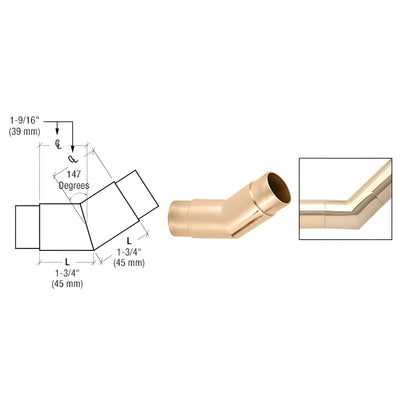 CRL Polished Brass 147° Flush Angle Fitting for 1-1/2" Tubing