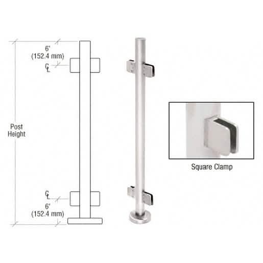 CRL Polished Stainless Steel Square Glass Clamp Railing Kit - 42" Center Post, 180°