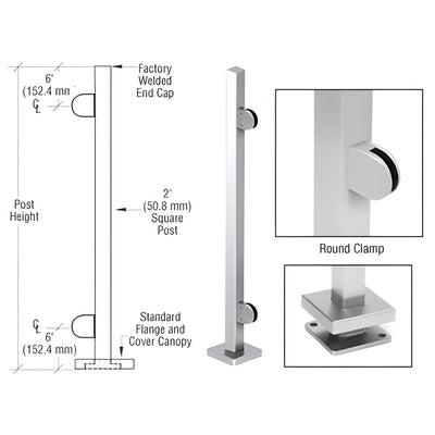 CRL 36" Polished Stainless Steel Square Post Glass Clamp Railing Kit
