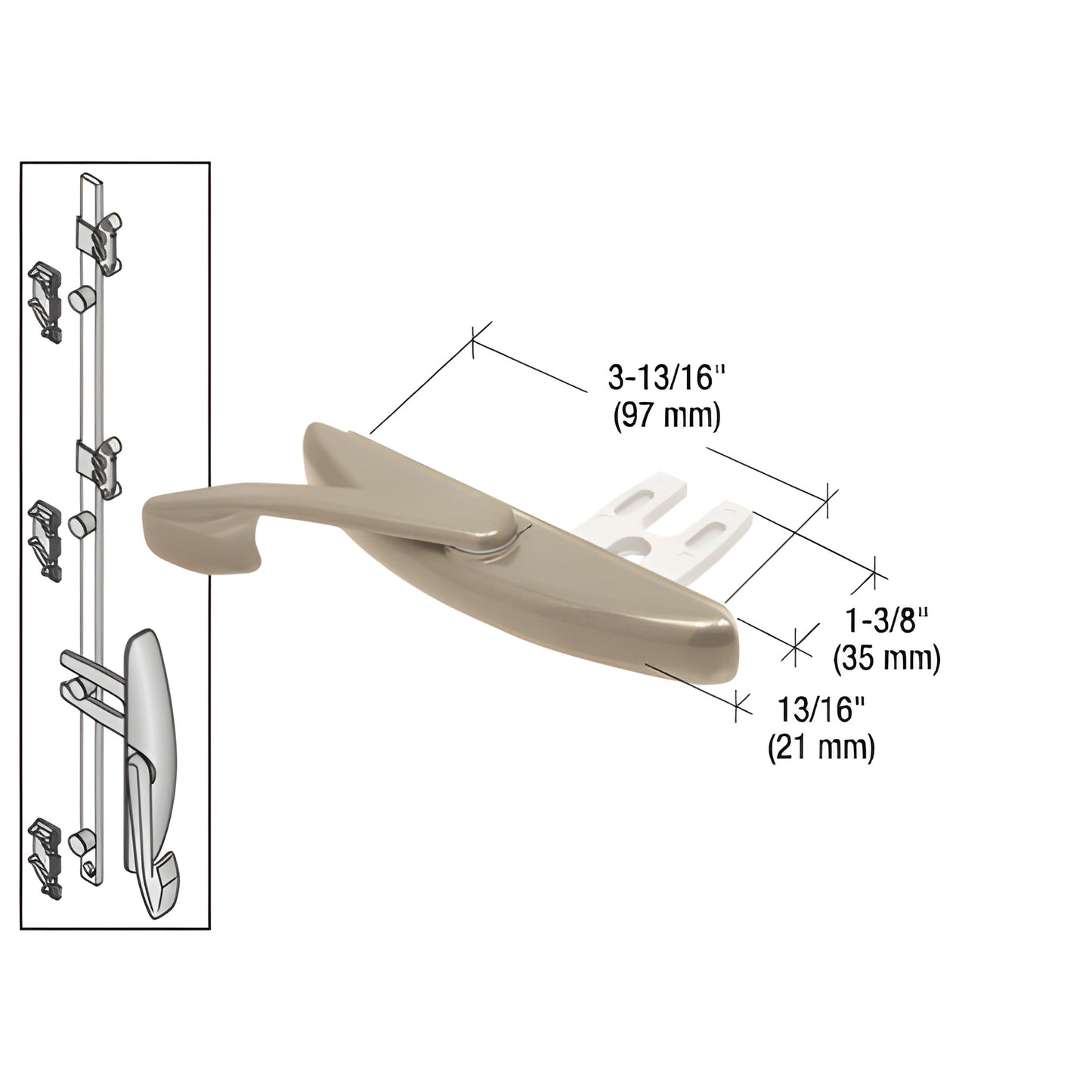 CRL Truth 1-3/8 multi-point latch actuator in champagne finish, ergonomic handle with snap-on tie bar guides - SKU WH12415