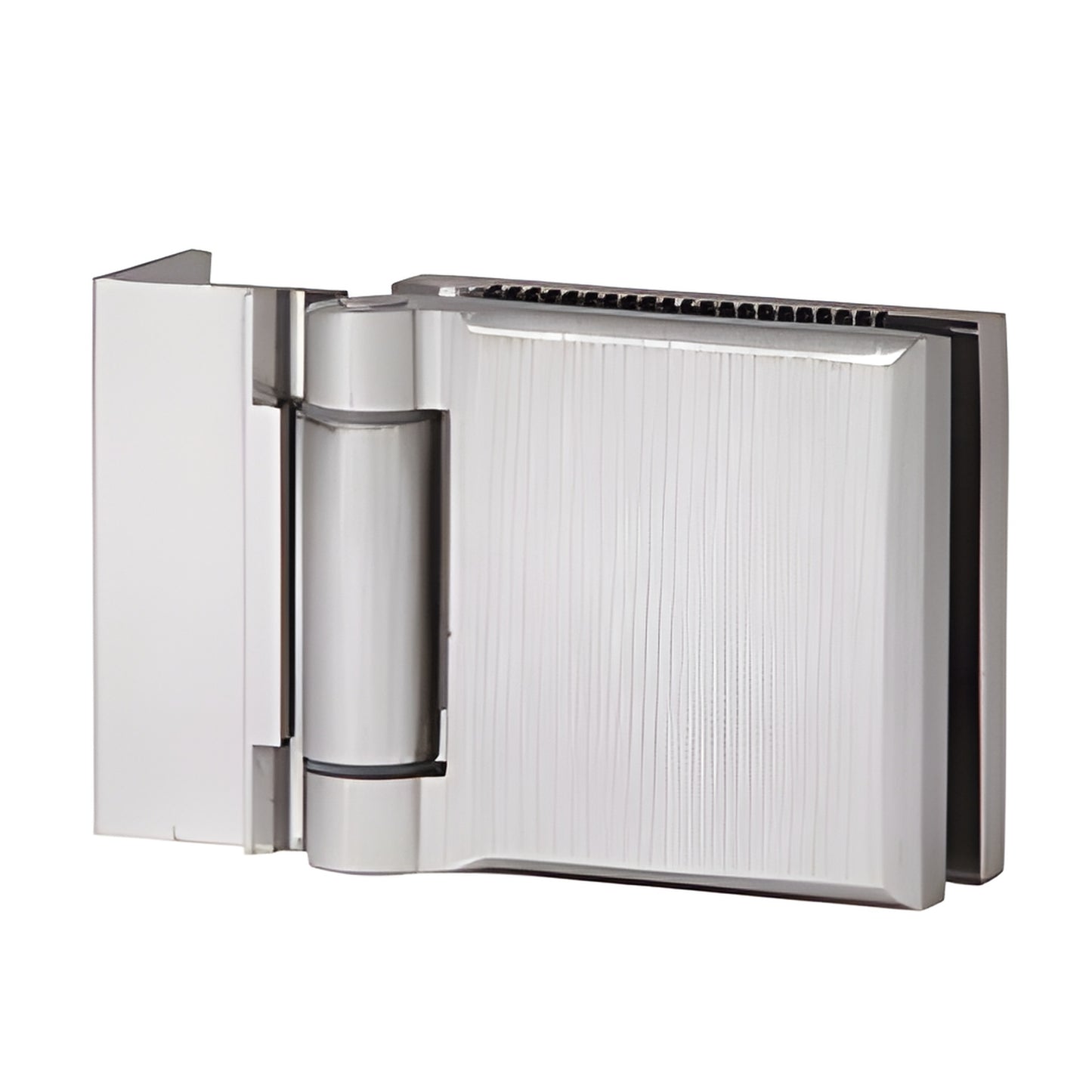 Brushed nickel CRL L-plate mini shower door hinge MH1LBN for 1/4" (6mm) tempered glass, offset back plate