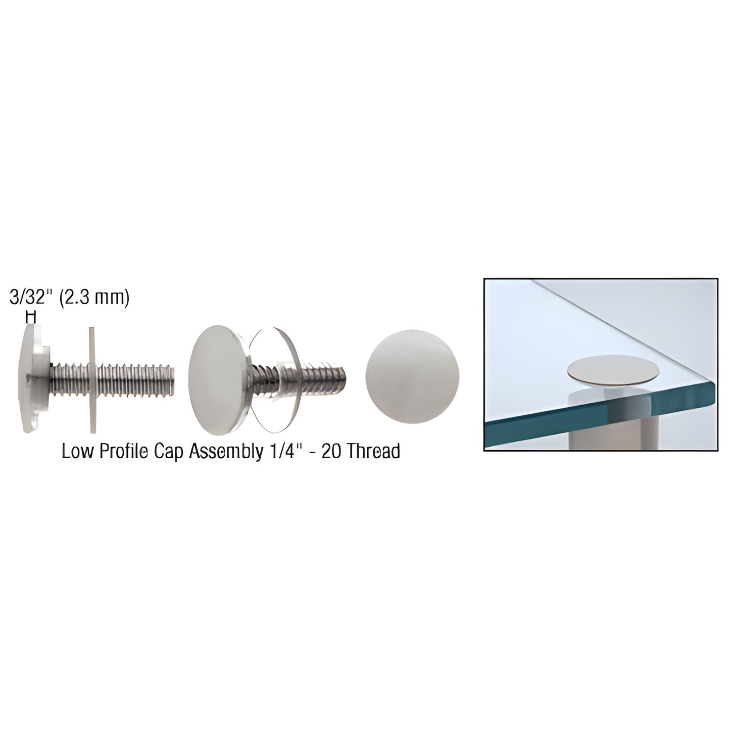 LPC34BS low-profile standoff cap assembly, brushed stainless steel 3/4" dia, slim 3/32" height, includes screw and washers.