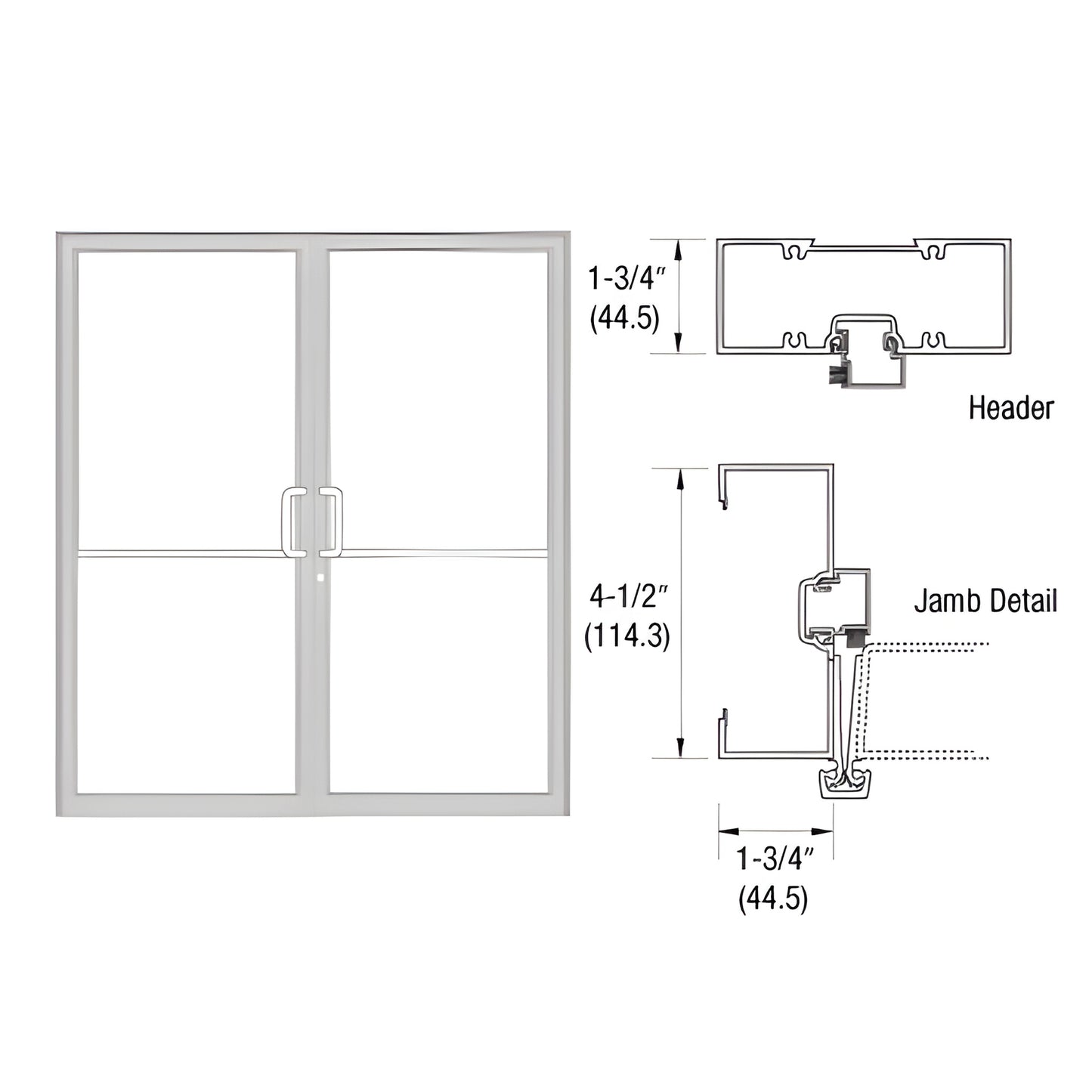 Clear anodized aluminum 72x84 gear-hinge door frame with threshold, double-door elevation and header/jamb detail, SKU 0B42811